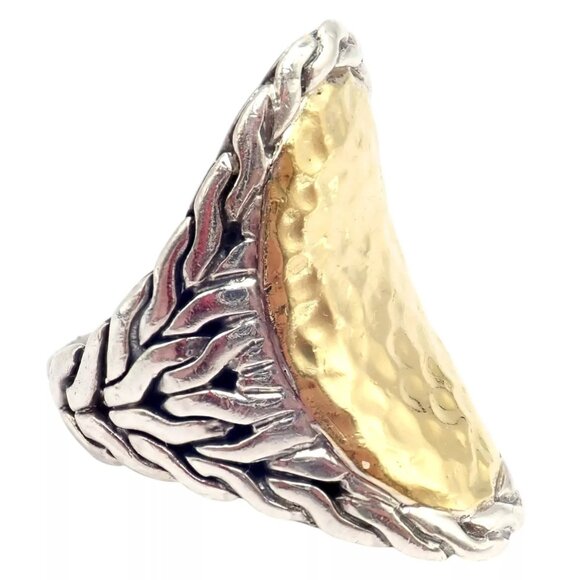 John Hardy JH Silver 22k Yellow Gold Classic Palu Saddle Cocktail Ring sz 7 - Picture 14 of 14